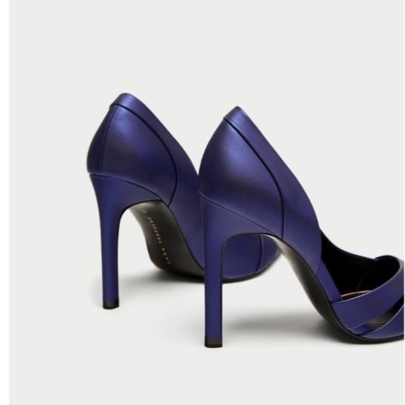 ZARA ASYMMETRIC HIGH HEEL COURT SHOES BRAND NEW WTH TAGS AND BOX US 7.5 BLUE - Picture 4 of 4